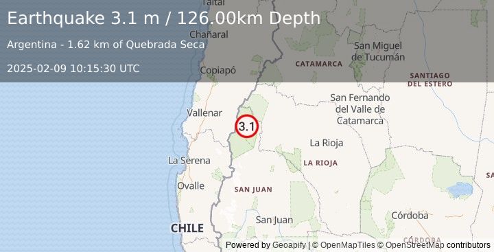 Earthquake SAN JUAN, ARGENTINA (3.1 m) (2025-02-09 10:15:30 UTC)