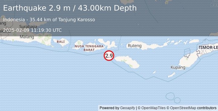 Earthquake SUMBAWA REGION, INDONESIA (2.9 m) (2025-02-09 11:19:30 UTC)