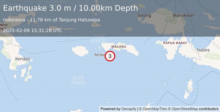 Earthquake SERAM, INDONESIA (3.0 m) (2025-02-09 15:31:28 UTC)