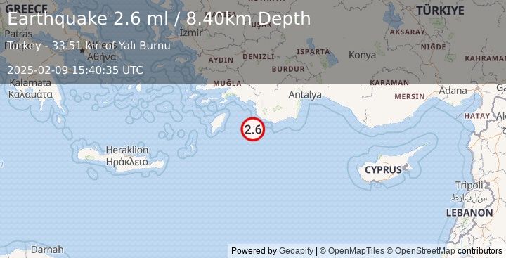 Earthquake WESTERN TURKEY (2.6 ml) (2025-02-09 15:40:35 UTC)