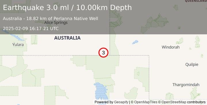 Earthquake NORTHERN TERRITORY, AUSTRALIA (3.0 ml) (2025-02-09 16:17:21 UTC)