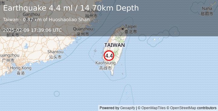 Earthquake TAIWAN (4.4 ml) (2025-02-09 17:39:06 UTC)