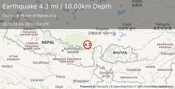 Earthquake NEPAL (4.0 ml) (2025-02-09 19:31:55 UTC)