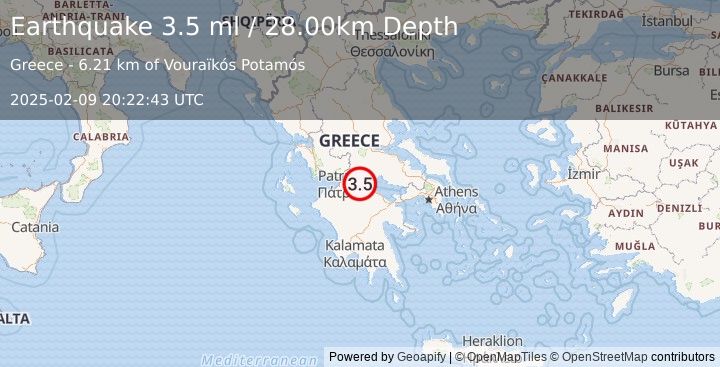 Earthquake GREECE (3.5 ml) (2025-02-09 20:22:43 UTC)