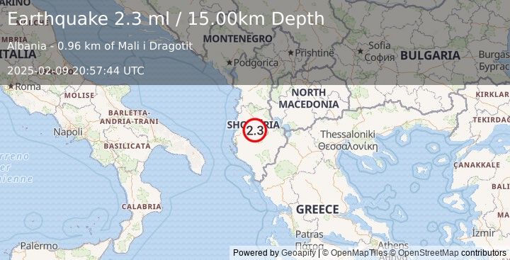 Earthquake ALBANIA (2.3 ml) (2025-02-09 20:57:44 UTC)