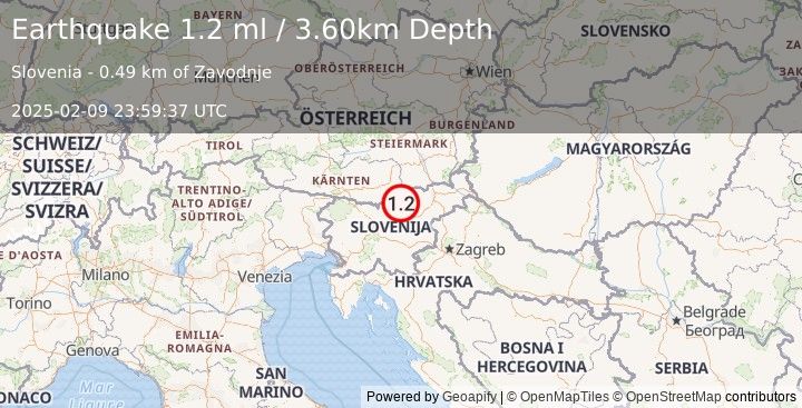 Earthquake SLOVENIA (1.2 ml) (2025-02-09 23:59:37 UTC)