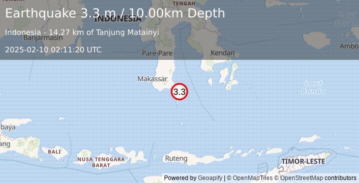 Earthquake SULAWESI, INDONESIA (3.3 m) (2025-02-10 02:11:20 UTC)