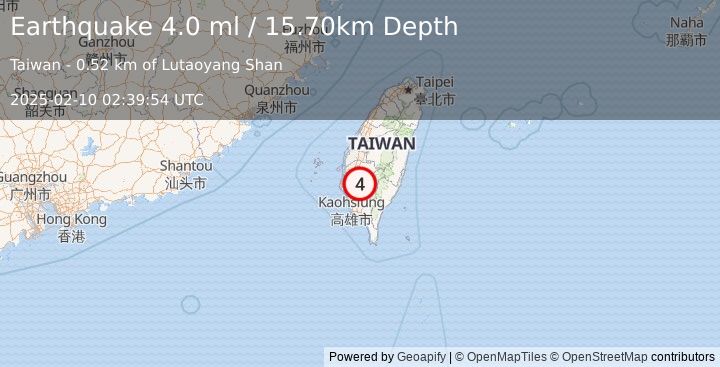 Earthquake TAIWAN (4.0 ml) (2025-02-10 02:39:54 UTC)