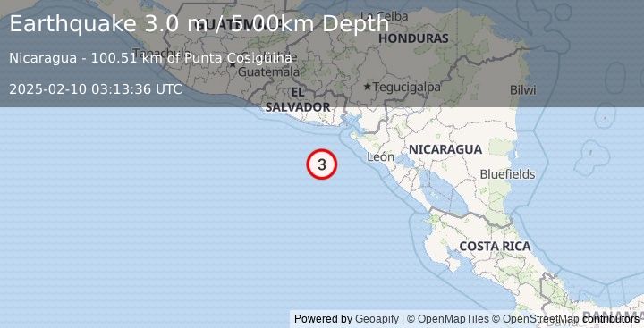 Earthquake OFFSHORE EL SALVADOR (3.0 m) (2025-02-10 03:13:36 UTC)