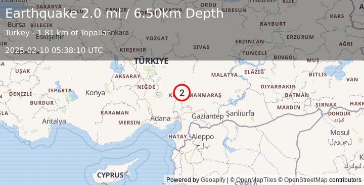 Earthquake CENTRAL TURKEY (2.0 ml) (2025-02-10 05:38:10 UTC)