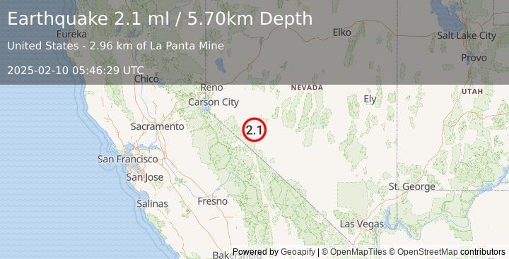 Earthquake NEVADA (2.1 ml) (2025-02-10 05:46:29 UTC)