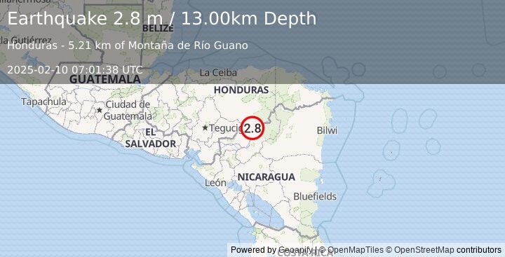 Earthquake HONDURAS (2.8 m) (2025-02-10 07:01:38 UTC)