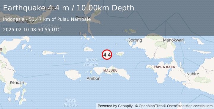 Earthquake PAPUA REGION, INDONESIA (4.4 m) (2025-02-10 08:50:55 UTC)