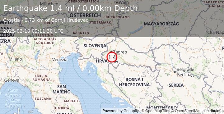 Earthquake CROATIA (1.7 ml) (2025-02-10 09:11:29 UTC)