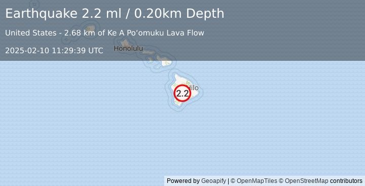 Earthquake ISLAND OF HAWAII, HAWAII (2.2 ml) (2025-02-10 11:29:39 UTC)