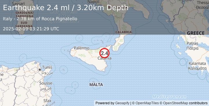 Earthquake SICILY, ITALY (2.4 ml) (2025-02-10 13:21:29 UTC)