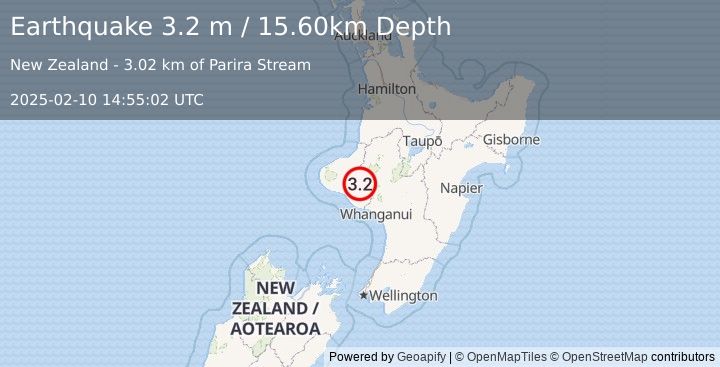 Earthquake NORTH ISLAND OF NEW ZEALAND (3.2 m) (2025-02-10 14:55:02 UTC)