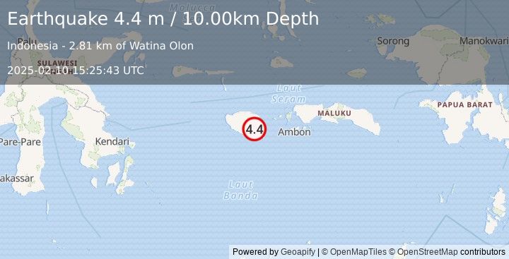 Earthquake BURU, INDONESIA (4.4 m) (2025-02-10 15:25:43 UTC)