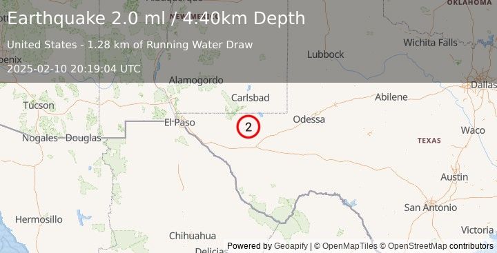 Earthquake WESTERN TEXAS (2.0 ml) (2025-02-10 20:19:04 UTC)