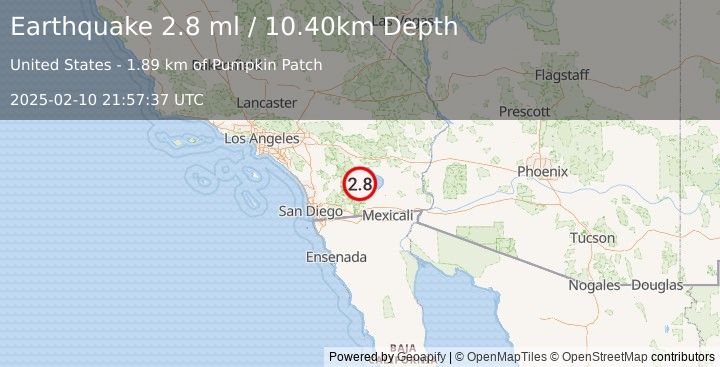 Earthquake SOUTHERN CALIFORNIA (2.8 ml) (2025-02-10 21:57:37 UTC)