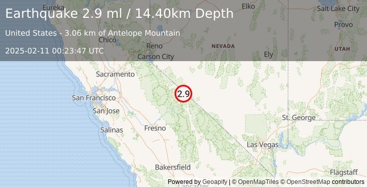 Earthquake CENTRAL CALIFORNIA (2.9 ml) (2025-02-11 00:23:47 UTC)