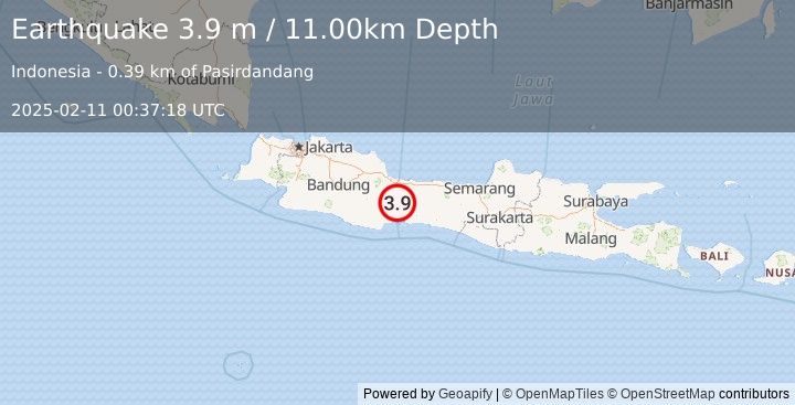 Earthquake JAVA, INDONESIA (3.9 m) (2025-02-11 00:37:18 UTC)