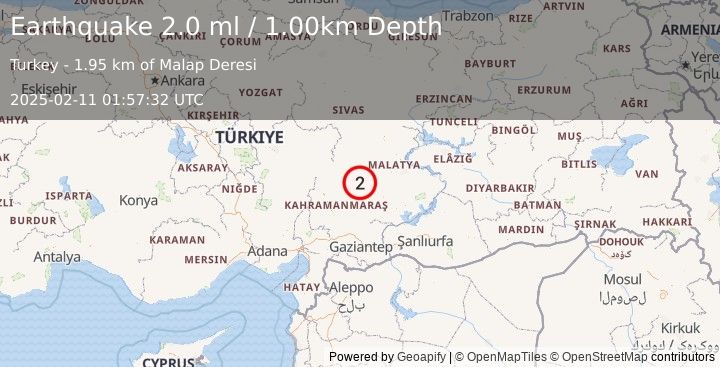 Earthquake CENTRAL TURKEY (2.0 ml) (2025-02-11 01:57:32 UTC)