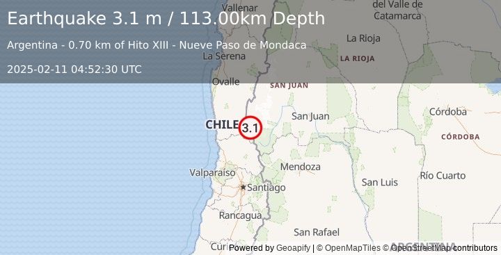 Earthquake SAN JUAN, ARGENTINA (3.1 m) (2025-02-11 04:52:30 UTC)