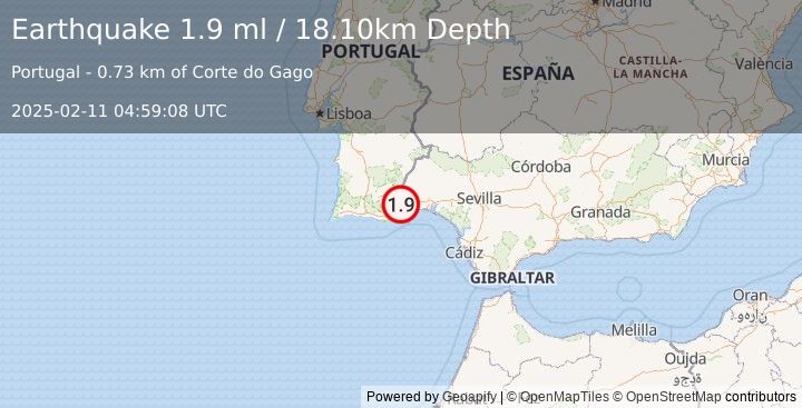 Earthquake PORTUGAL (1.9 ml) (2025-02-11 04:59:08 UTC)