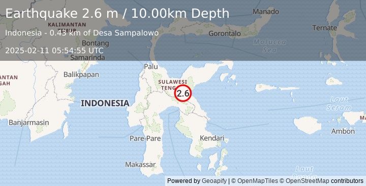 Earthquake SULAWESI, INDONESIA (2.6 m) (2025-02-11 05:54:55 UTC)