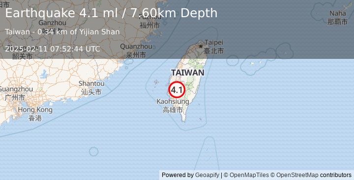 Earthquake TAIWAN (4.1 ml) (2025-02-11 07:52:44 UTC)