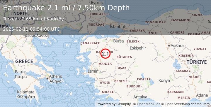 Earthquake WESTERN TURKEY (2.1 ml) (2025-02-11 09:54:00 UTC)