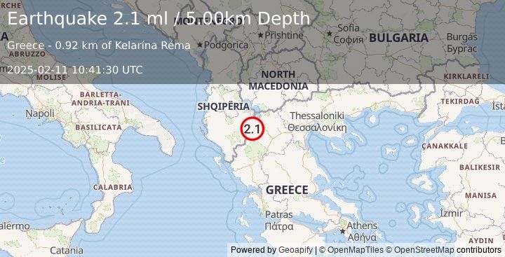 Earthquake GREECE (2.1 ml) (2025-02-11 10:41:30 UTC)