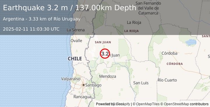 Earthquake SAN JUAN, ARGENTINA (3.2 m) (2025-02-11 11:03:30 UTC)