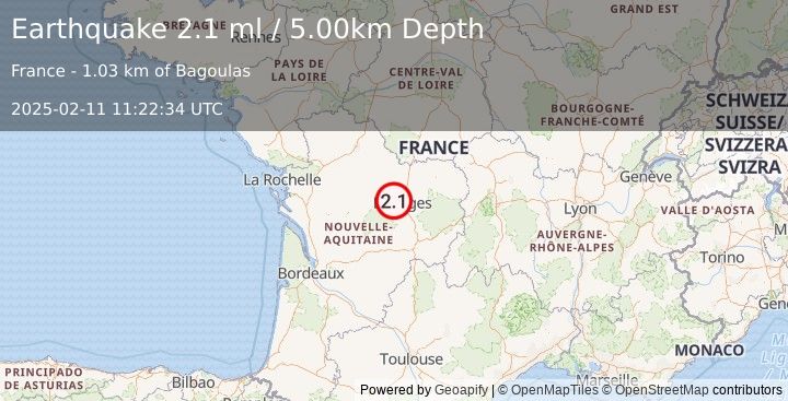 Earthquake FRANCE (2.1 ml) (2025-02-11 11:22:34 UTC)