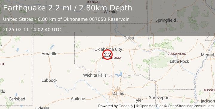 Earthquake OKLAHOMA (2.2 ml) (2025-02-11 14:02:40 UTC)