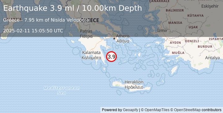 Earthquake SOUTHERN GREECE (3.9 ml) (2025-02-11 15:05:50 UTC)