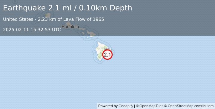 Earthquake ISLAND OF HAWAII, HAWAII (2.1 ml) (2025-02-11 15:32:53 UTC)