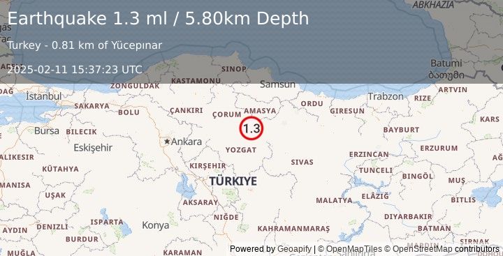 Earthquake CENTRAL TURKEY (1.3 ml) (2025-02-11 15:37:23 UTC)