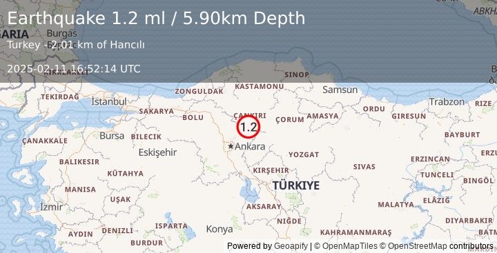 Earthquake CENTRAL TURKEY (1.2 ml) (2025-02-11 16:52:14 UTC)