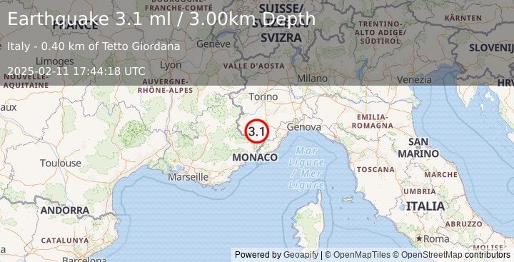 Earthquake FRANCE (2.7 ml) (2025-02-11 17:44:39 UTC)