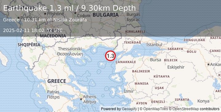 Earthquake AEGEAN SEA (1.3 ml) (2025-02-11 18:02:03 UTC)