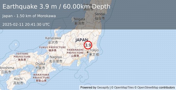 Earthquake EASTERN HONSHU, JAPAN (3.9 m) (2025-02-11 20:41:30 UTC)