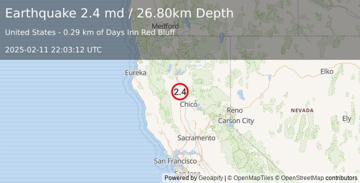 Earthquake NORTHERN CALIFORNIA (2.4 md) (2025-02-11 22:03:12 UTC)