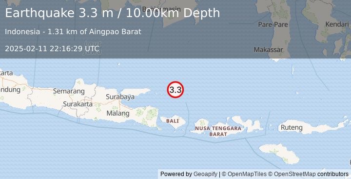 Earthquake BALI SEA (3.3 m) (2025-02-11 22:16:29 UTC)