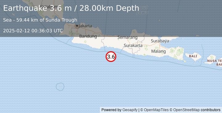 Earthquake JAVA, INDONESIA (3.6 m) (2025-02-12 00:36:03 UTC)