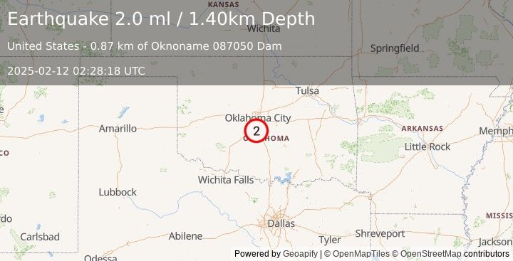 Earthquake OKLAHOMA (2.0 ml) (2025-02-12 02:28:18 UTC)