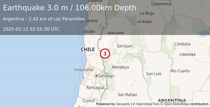 Earthquake SAN JUAN, ARGENTINA (3.0 m) (2025-02-12 02:55:30 UTC)