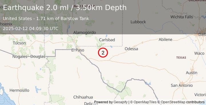 Earthquake WESTERN TEXAS (2.0 ml) (2025-02-12 04:09:30 UTC)