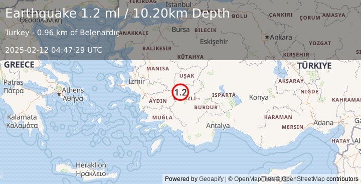 Earthquake WESTERN TURKEY (1.2 ml) (2025-02-12 04:47:29 UTC)